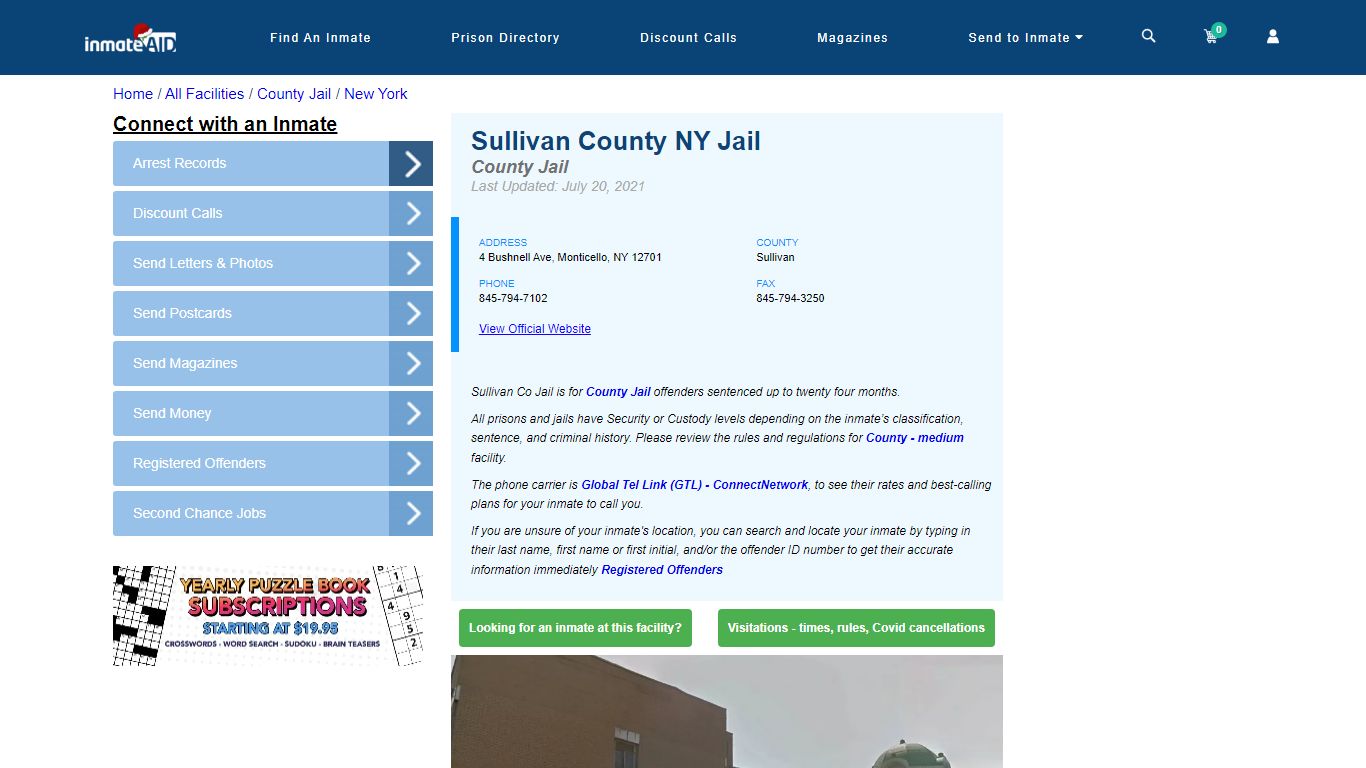 Sullivan County NY Jail - Inmate Locator - Monticello, NY