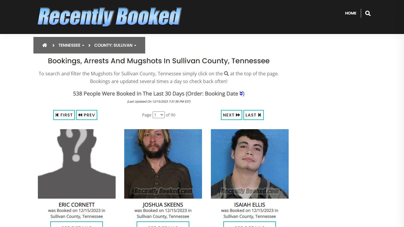 Bookings, Arrests and Mugshots in Sullivan County, Tennessee